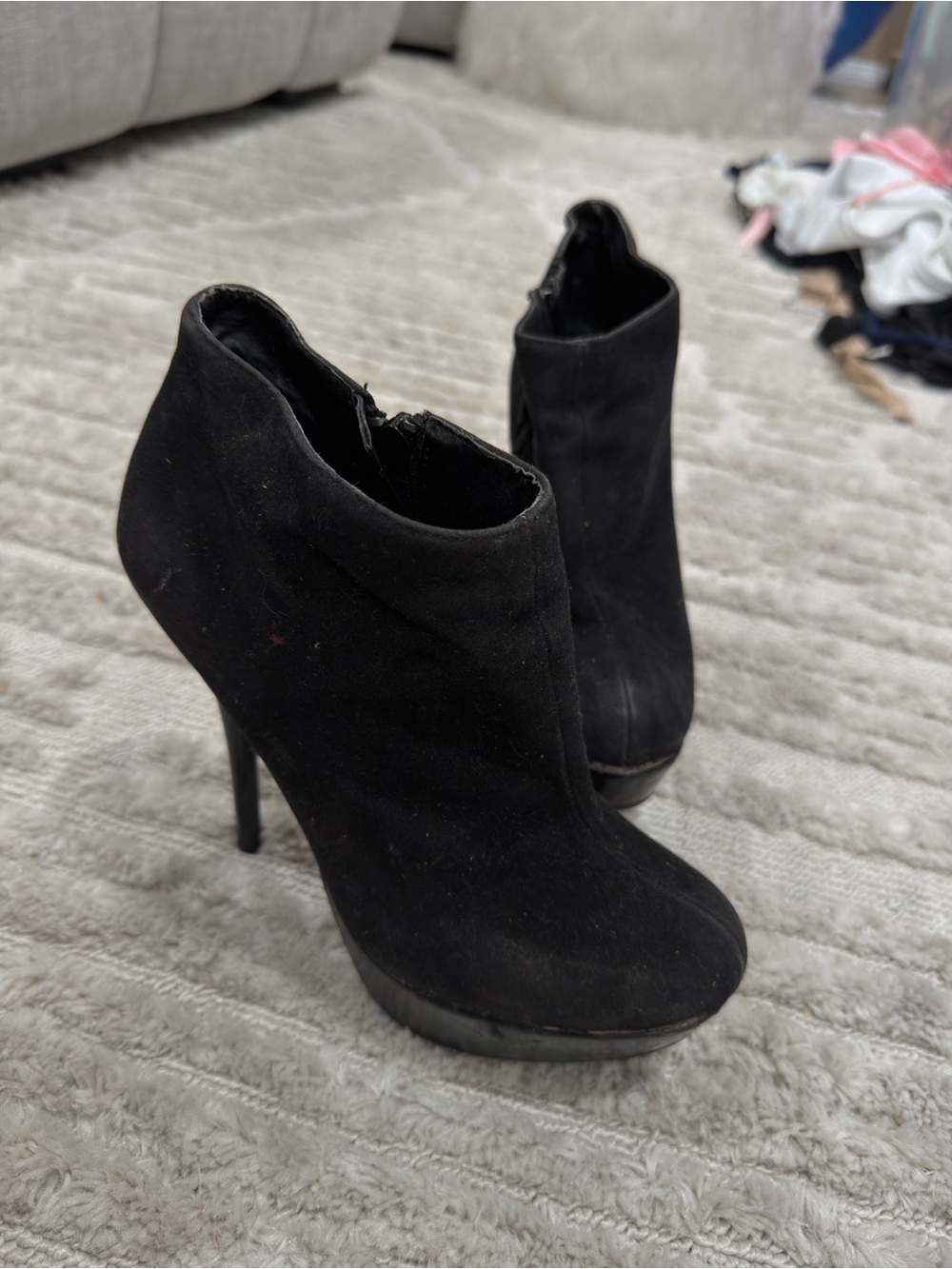 Sheike Black Suede Platform Stiletto Ankle Boots